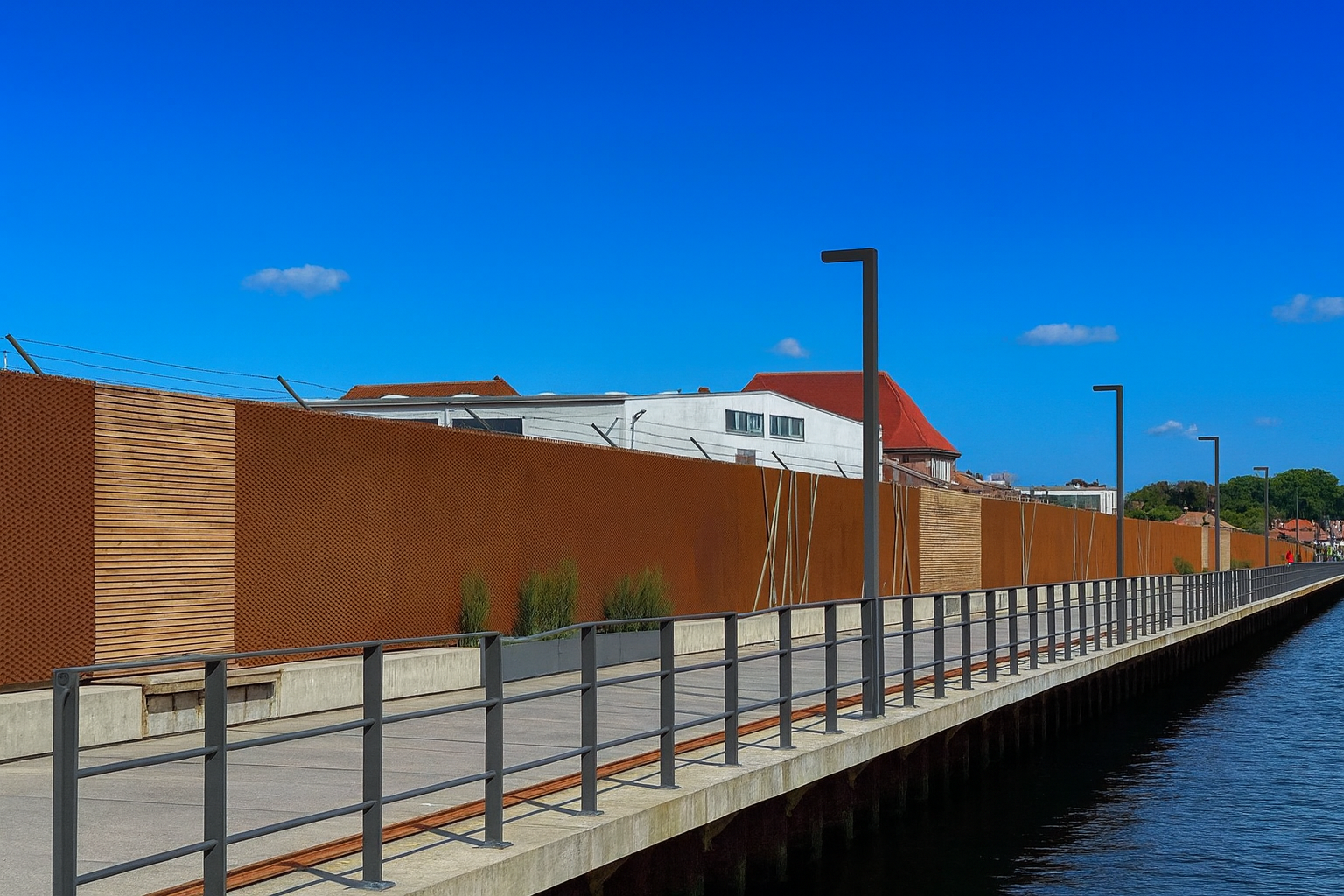 Streckmetall Architektur Fassade Cortenstahl Sichtschutz Flensburger Förde Gesamtansicht